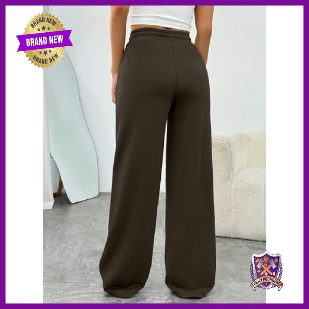 Wide Leg Sweatpants Barrel Fit Polyester Cotton Drawstring Pockets - Picture 5 of 7